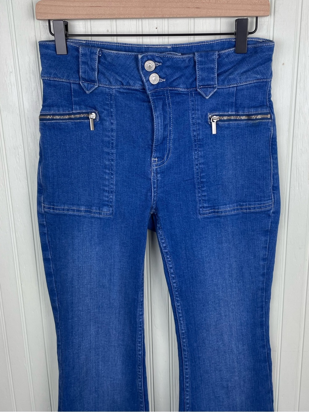 Free People Layla Boho High Rise Flare Leg Jeans Size 26 Electric Blue Denim - Picture 5 of 11